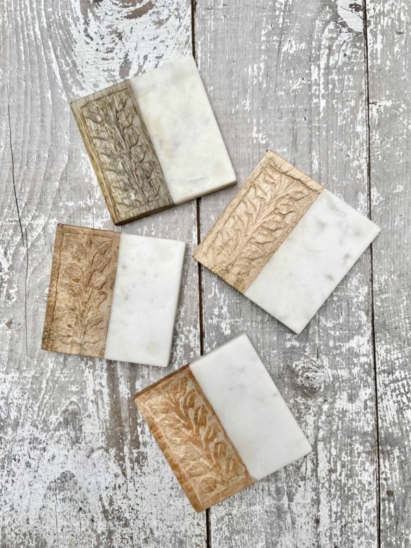Marble and Hand-Carved Wood Coasters